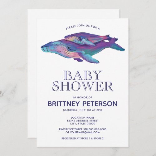 Watercolor Whale Boys Baby Shower Invitation