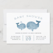 Watercolor Whale Boy's Blue Baby Shower Invitation (Front)