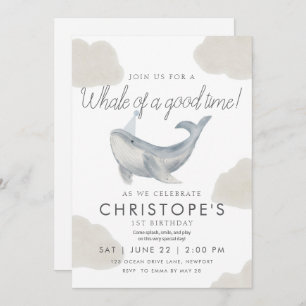 Watercolor Whale First Birthday Invitation