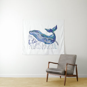 Watercolor Whale - I Whale Always Love You Tapestry