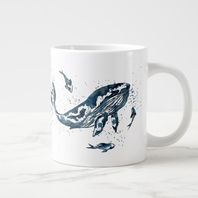 Watercolor Whale in Blue Jumbo Mug (Right)