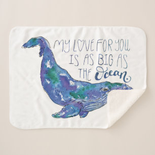 Watercolor Whale - Love as Big as The Ocean Sherpa Blanket