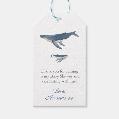 Watercolor Whale Mom  Calf Baby Shower Favor Tag