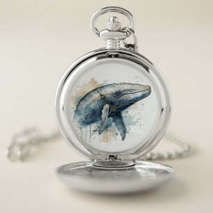Watercolor Whale Ocean Lover Nautical Gift Pocket Watch