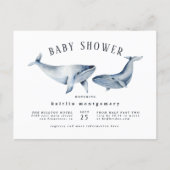 Watercolor Whale Orange & Navy Blue Baby Shower Invitation Postcard (Front)