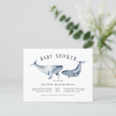 Watercolor Whale Orange & Navy Blue Baby Shower Invitation Postcard (Standing Front)