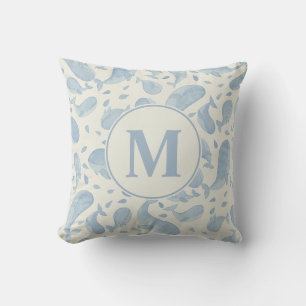 Watercolor Whale Paisley Nursery   Monogram Throw Pillow