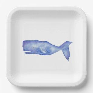 Watercolor whale paper plates