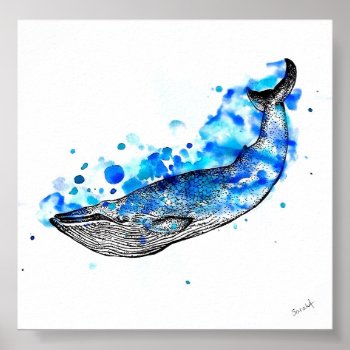 Watercolor Whale Poster by Sharksvspenguins at Zazzle