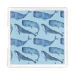 Watercolor whale: seamless blue pattern. acrylic tray