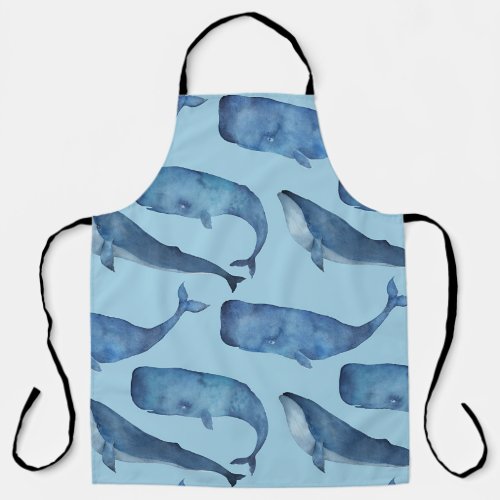 Watercolor whale seamless blue pattern apron