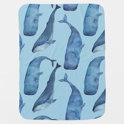 Watercolor whale seamless blue pattern baby blanket