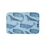 Watercolor whale: seamless blue pattern. bath mat