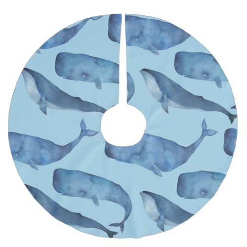 Watercolor whale seamless blue pattern brushed polyester tree skirt