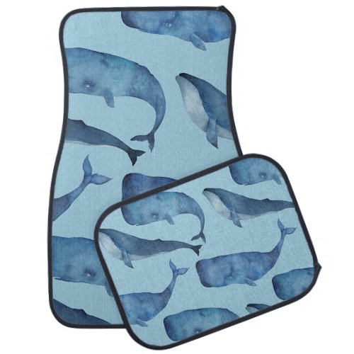 Watercolor whale seamless blue pattern car floor mat