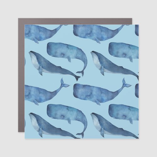 Watercolor whale seamless blue pattern car magnet