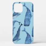 Watercolor whale: seamless blue pattern. iPhone 12 case