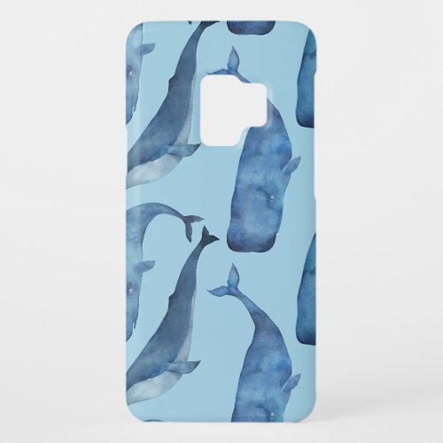 Watercolor whale seamless blue pattern Case_Mate samsung galaxy s9 case