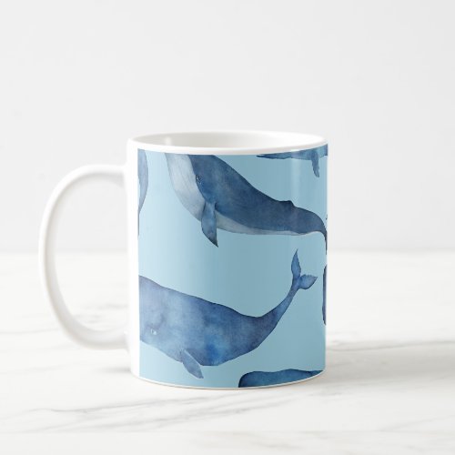 Watercolor whale seamless blue pattern coffee mug
