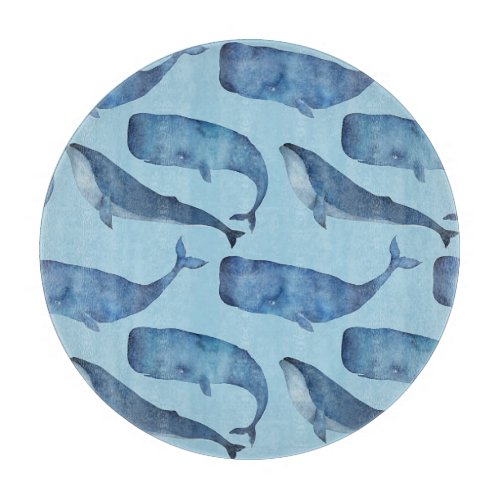 Watercolor whale seamless blue pattern cutting board