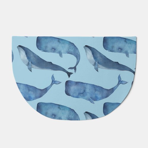 Watercolor whale seamless blue pattern doormat