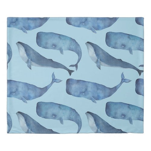 Watercolor whale seamless blue pattern duvet cover