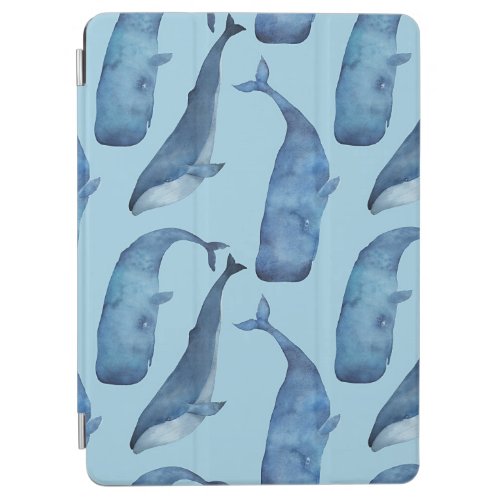 Watercolor whale seamless blue pattern iPad air cover