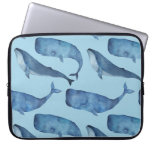 Watercolor whale: seamless blue pattern. laptop sleeve