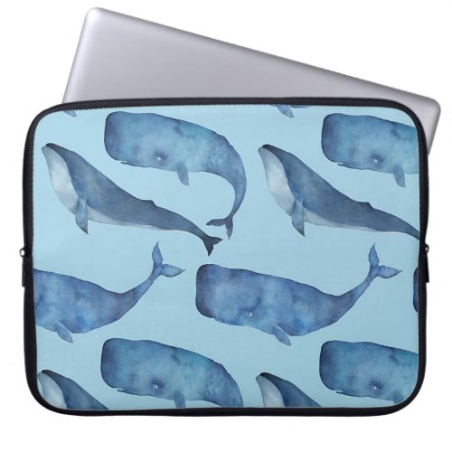 Watercolor whale seamless blue pattern laptop sleeve