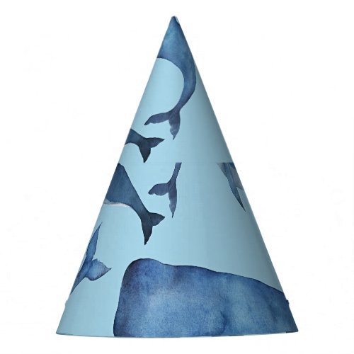 Watercolor whale seamless blue pattern party hat