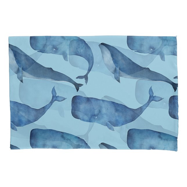 Watercolor whale: seamless blue pattern. pillow case (Front)