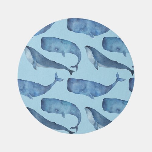 Watercolor whale seamless blue pattern rug