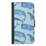 Watercolor whale: seamless blue pattern. samsung galaxy s5 wallet case