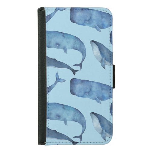 Watercolor whale seamless blue pattern samsung galaxy s5 wallet case