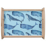 Watercolor whale: seamless blue pattern. serving tray