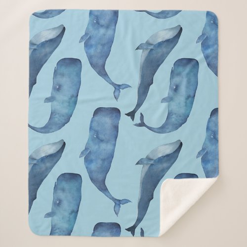 Watercolor whale seamless blue pattern sherpa blanket