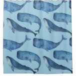 Watercolor whale: seamless blue pattern. shower curtain