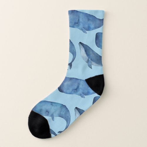 Watercolor whale seamless blue pattern socks