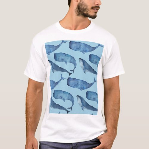 Watercolor whale seamless blue pattern T_Shirt