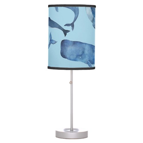 Watercolor whale seamless blue pattern table lamp