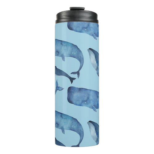 Watercolor whale seamless blue pattern thermal tumbler