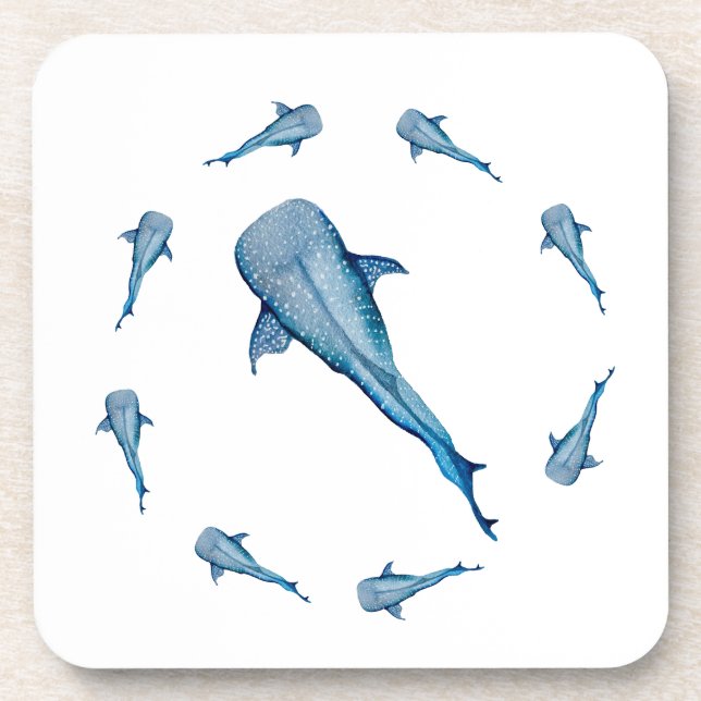 Watercolor whale shark beverage coaster (Front)