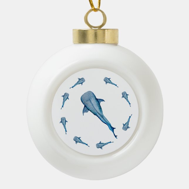 Watercolor whale shark ceramic ball christmas ornament (Front)