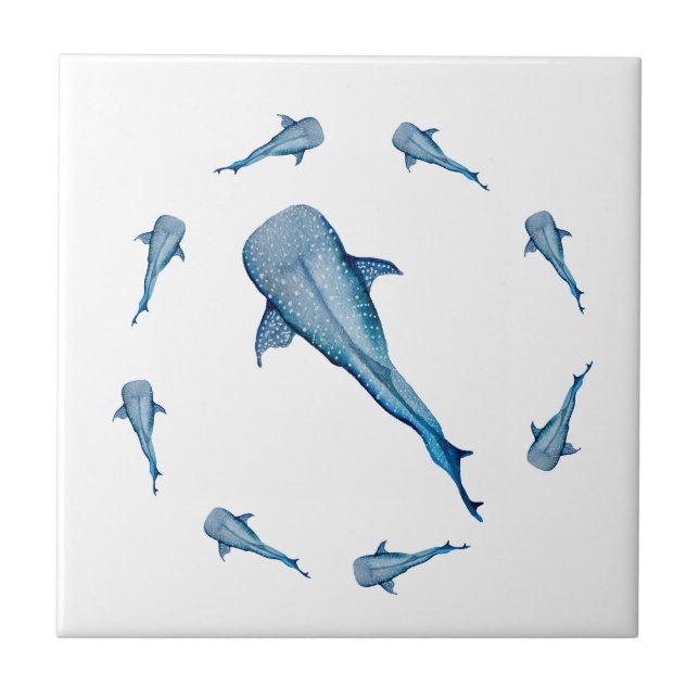 Watercolor whale shark ceramic tile (Front)