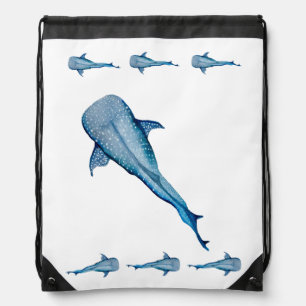 Watercolor whale shark drawstring bag