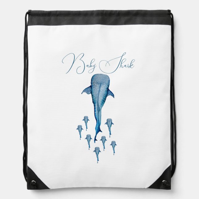 Watercolor whale shark drawstring bag (Front)