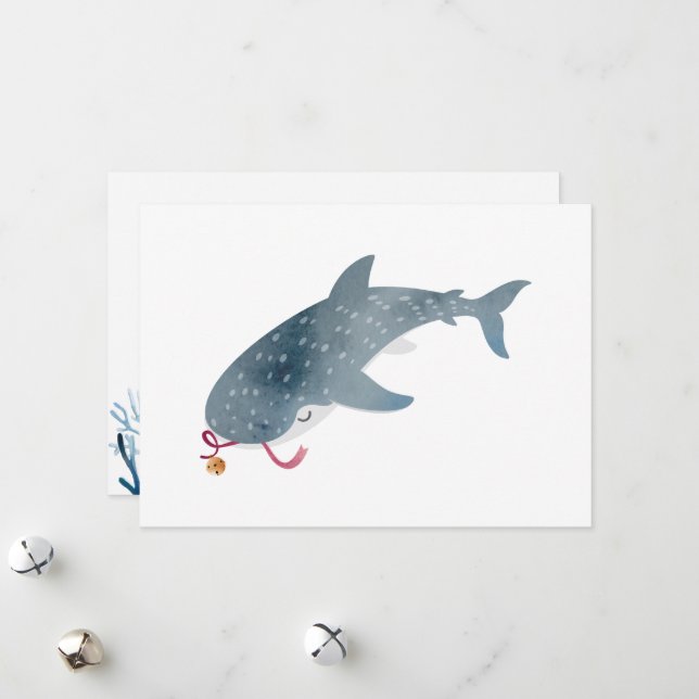 Watercolor Whale Shark Flat Holiday Card (Front/Back In Situ)