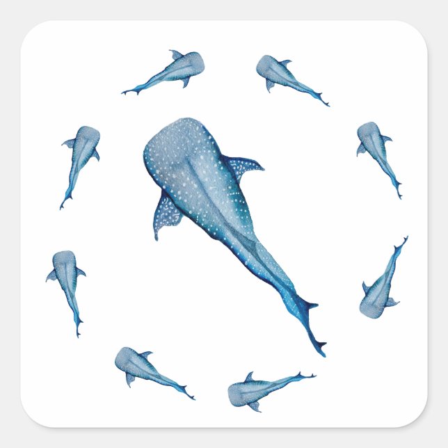 Watercolor whale shark square sticker (Front)
