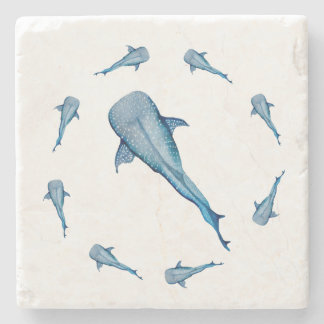 Watercolor whale shark stone coaster