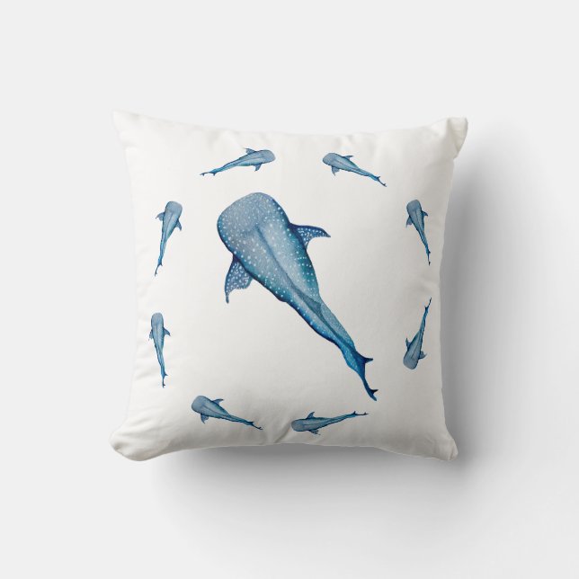 Watercolor whale shark throw pillow (Front)